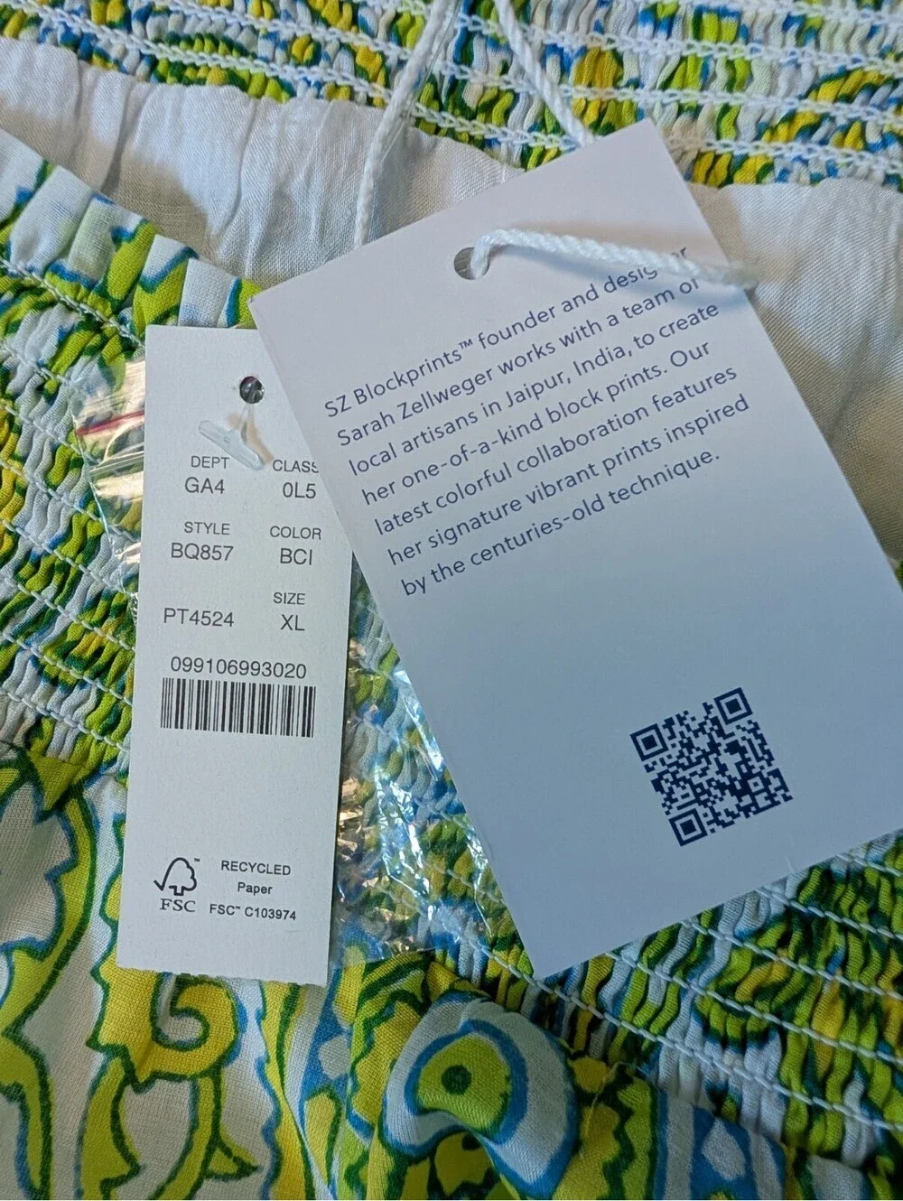 Dopamine Dressing SZ Blockprints x J.Crew Paisley Smocked Dress XL